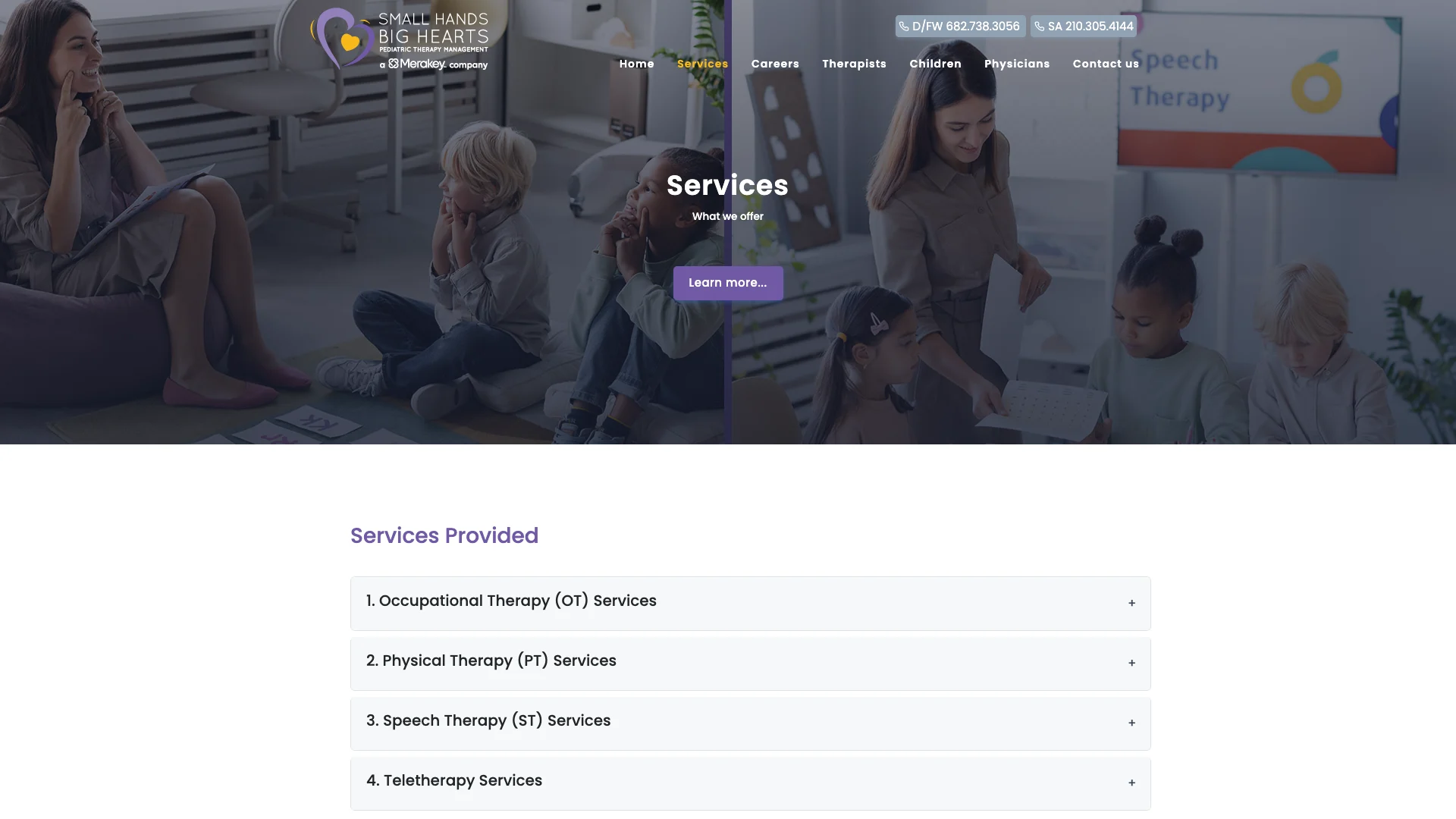 Services overview page