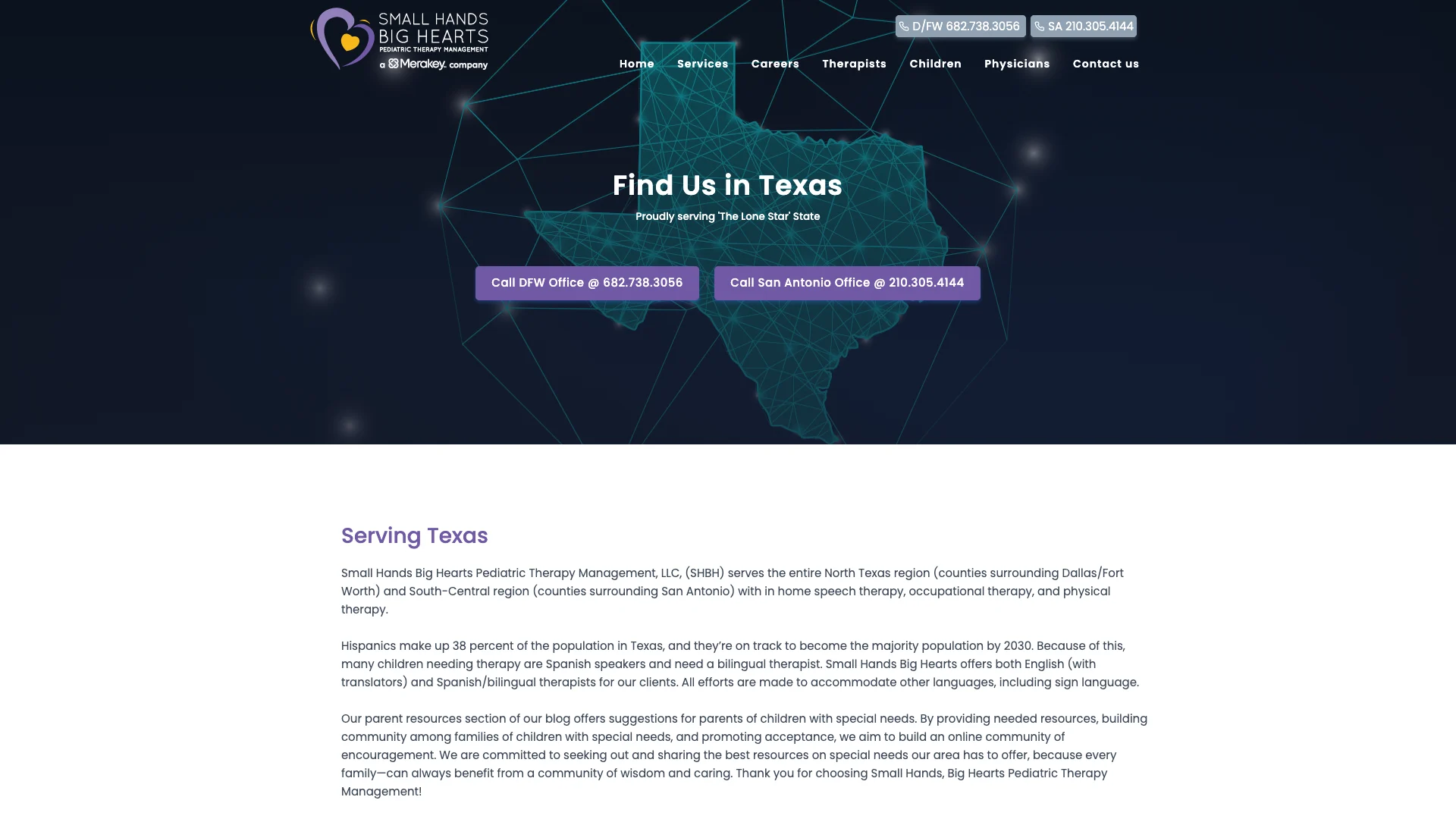 Service area page covering Texas